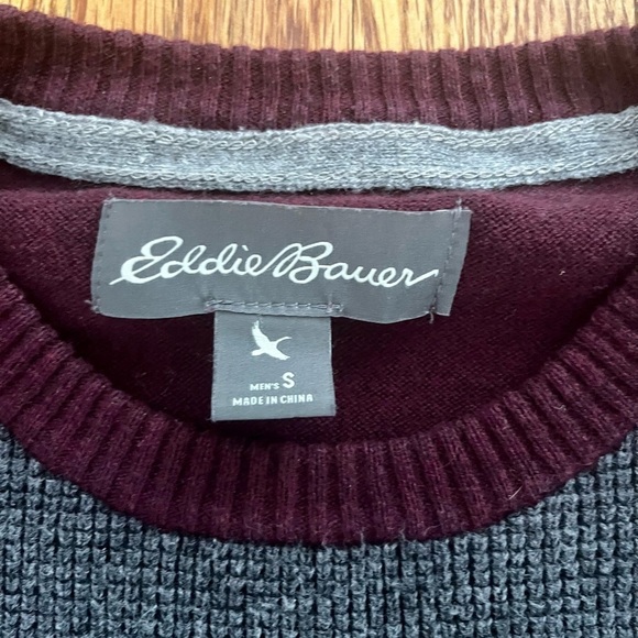 Eddie Bauer Mens Waffle Knit Burgundy Gray Sweater - Small - Picture 4 of 9